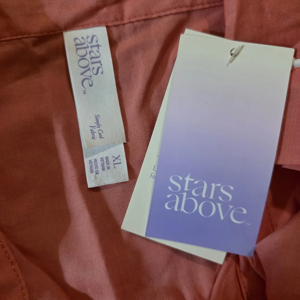 Stars Above Button Down Short Sleeve Pajama Sleep Shirt Lightweight Cool Feeling